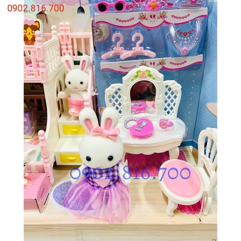 Hộp đồ chơi cho bé gái ngôi nhà của thỏ Sylvanian - ngôi nhà búp bê - phòng ngủ - bàn trang điểm