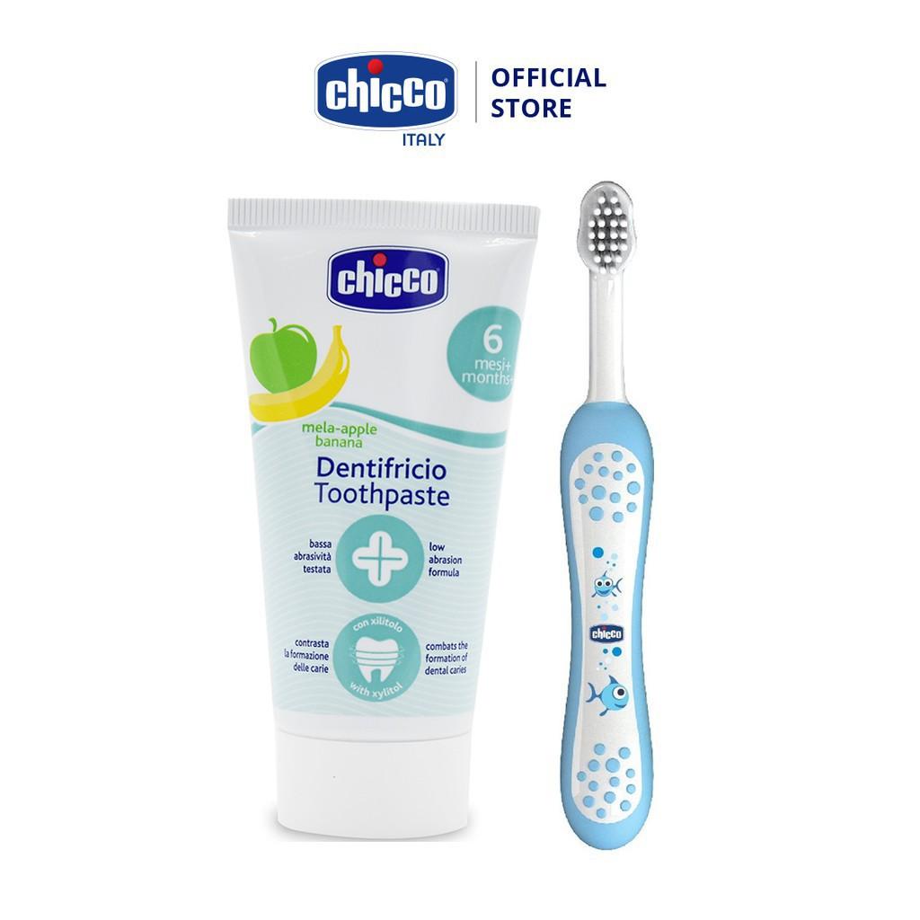 Combo Bàn chải đánh răng Cá xanh Chicco + Kem đánh răng Chicco