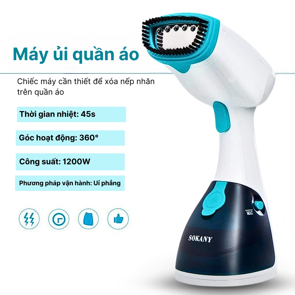 Bàn Là Hơi Nước Cầm Tay SOKANY 1200W đứng AJ-2205, Là Phẳng, Khử Mùi, Diệt Vi Khuẩn, Là Được Mọi Chất Vải - HÀNG CHÍNH HÃNG - DELIYA