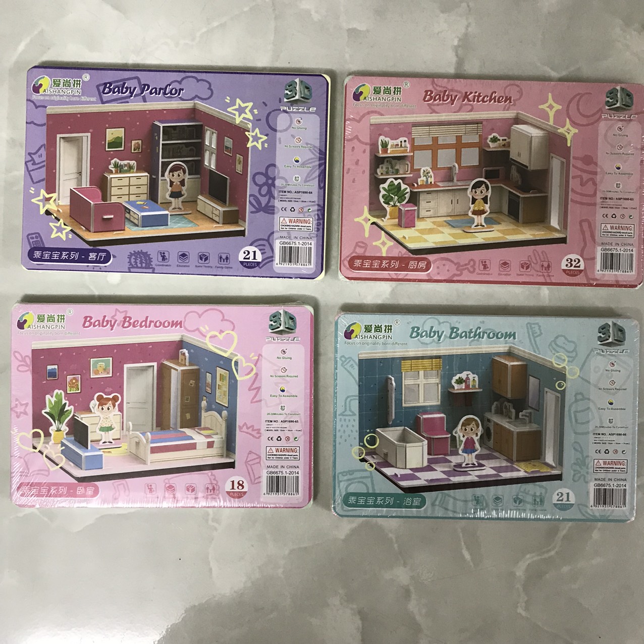 Đồ chơi cho bé gái, Combo 4 Mô hình lắp ghép phòng ngủ 3D, đồ chơi lắp ráp phát huy tính sáng tạo của trẻ