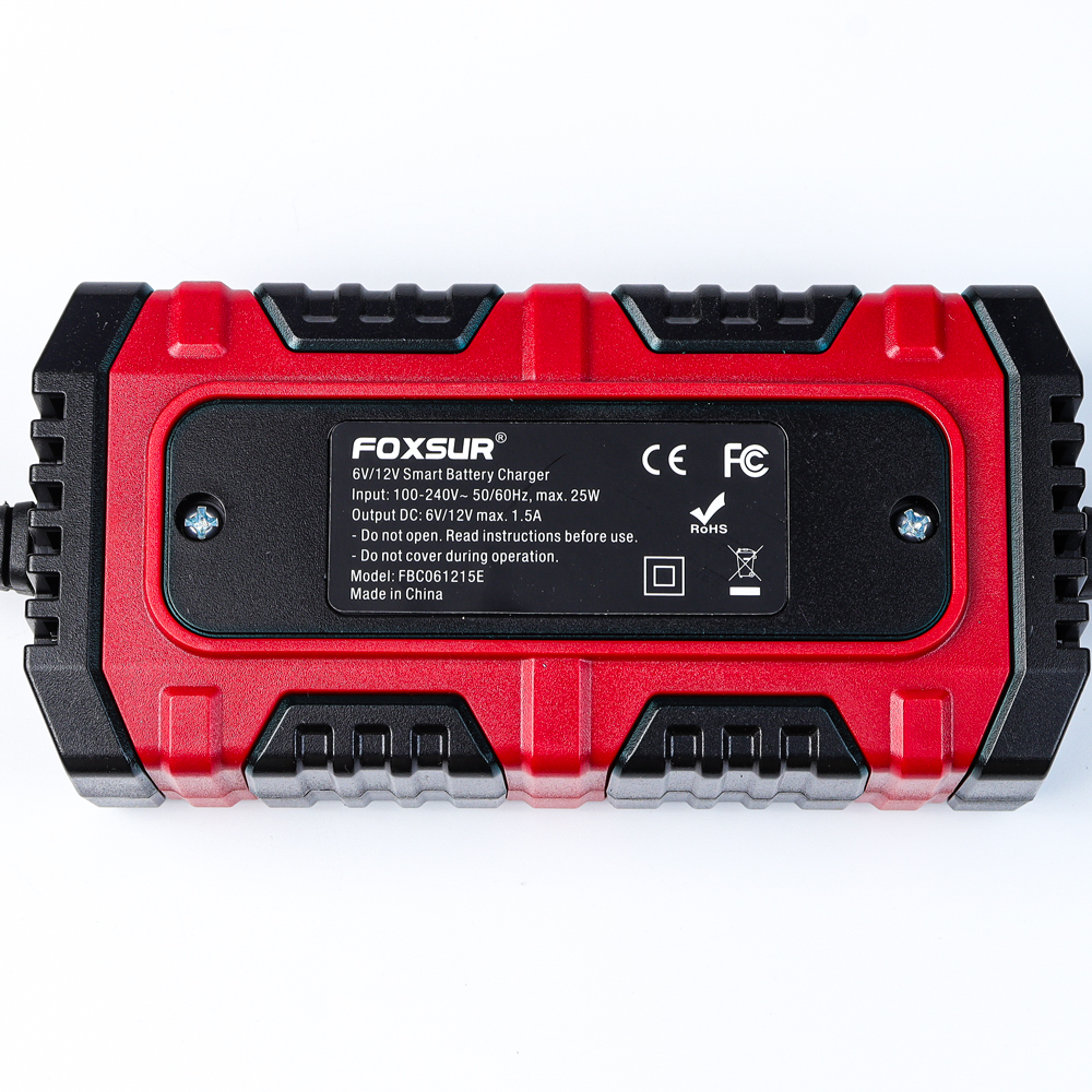 Sạc Ắc Quy FOXSUR 1.5A FBC061215E 6V 12V 4Ah - 30Ah Tự Ngắt Khi Đầy Phục Hồi Ắc Quy Khử Sunfat Chống Ngược Cực