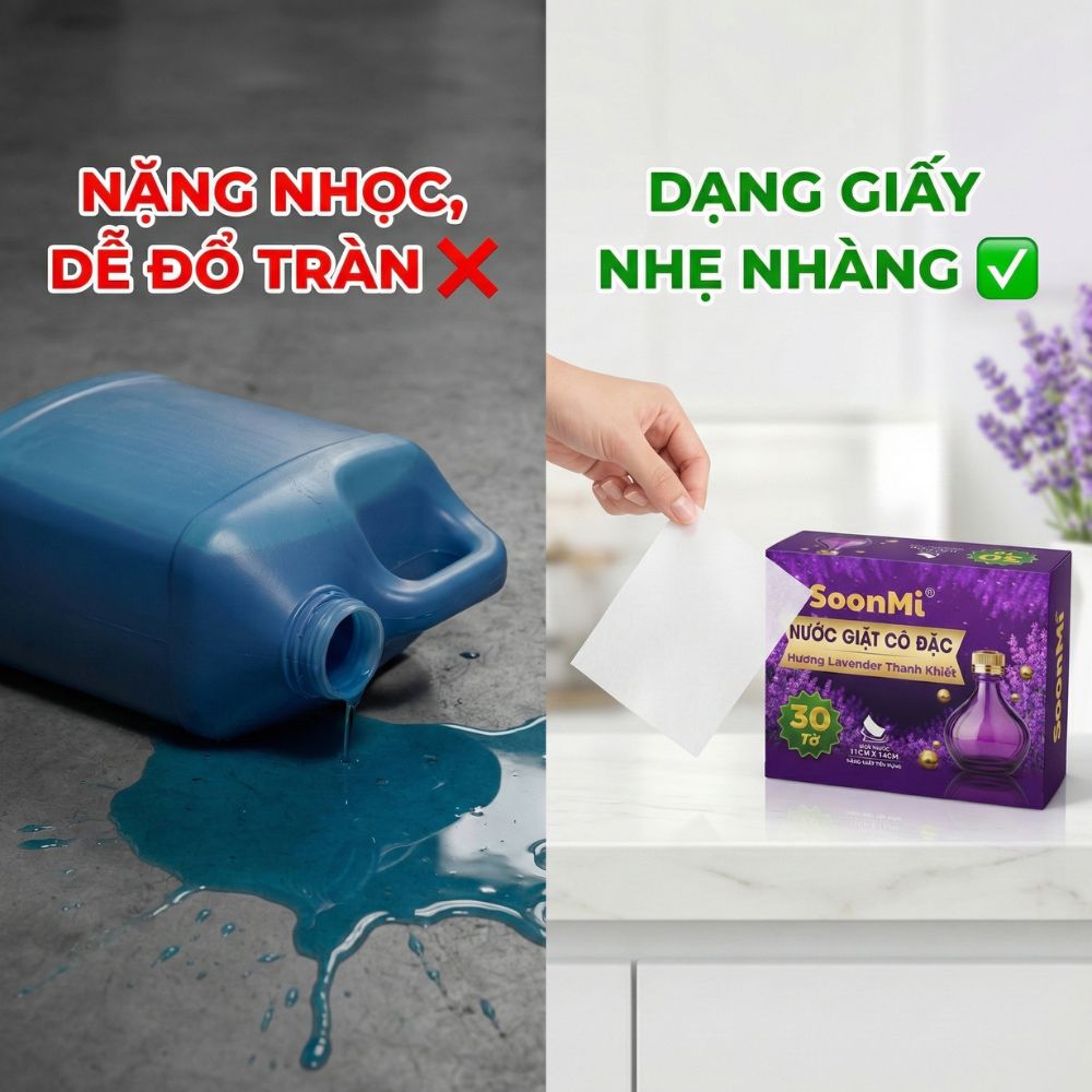 Nước Giặt Cô Đặc SoonMi Hương Lavender - Công Nghệ Giặt Tẩy Thế Hệ Mới (Hộp 30 Tờ) - hàng chính hãng