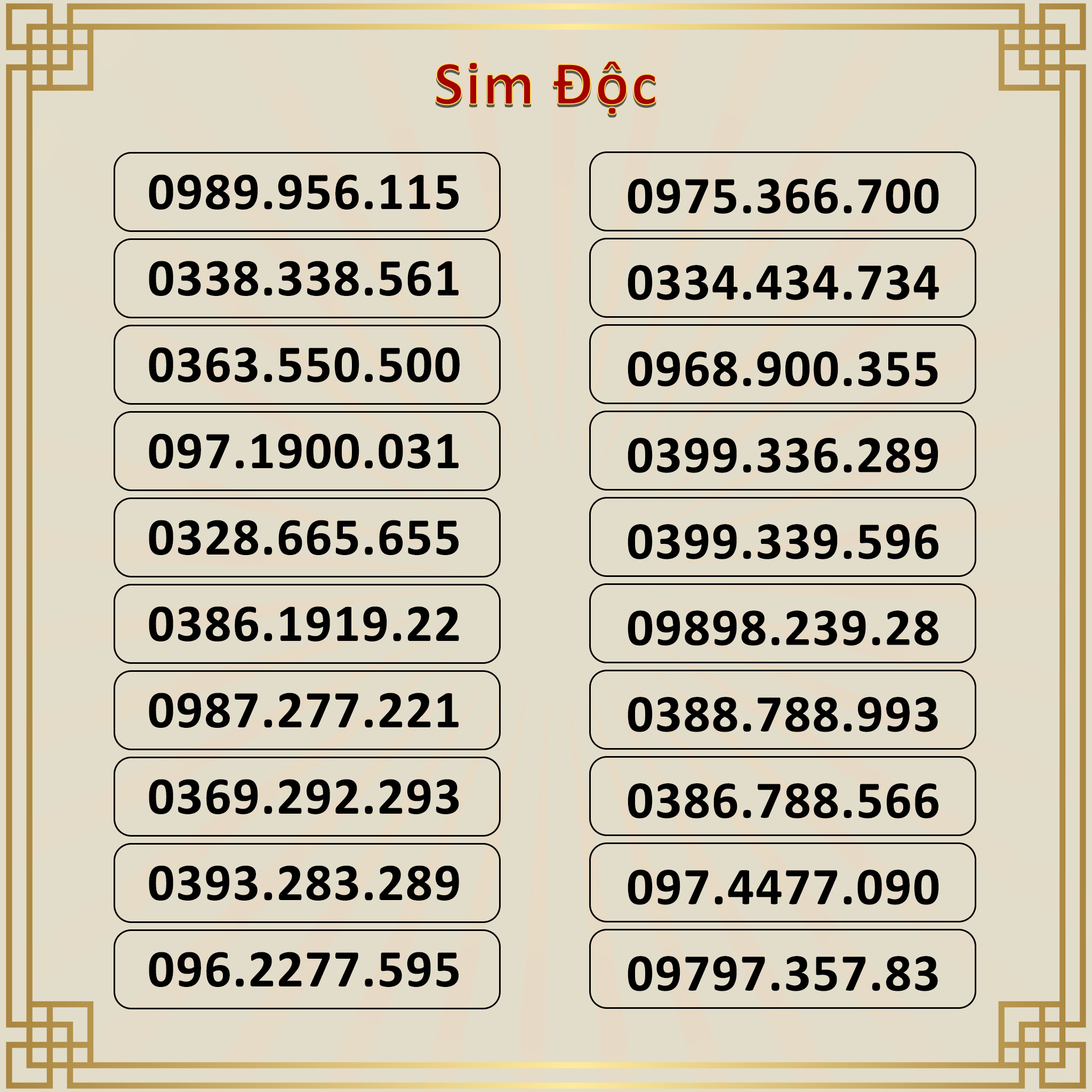 Sim Số Đẹp VIETTEL Độc - HỖ TRỢ ĐĂNG KÝ CHÍNH CHỦ - HÀNG CHÍNH HÃNG