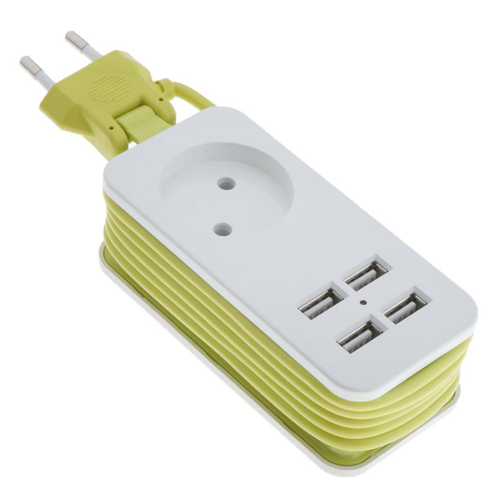 EU Plug Extension Socket Outlet Hub Travel Power Strip 5-Ports with 4 USB