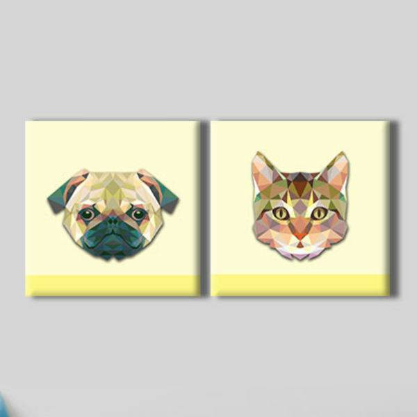 Bộ 2 Tranh Ép Gỗ MDF Treo Tường Động Vật "Cat And Dog" W109