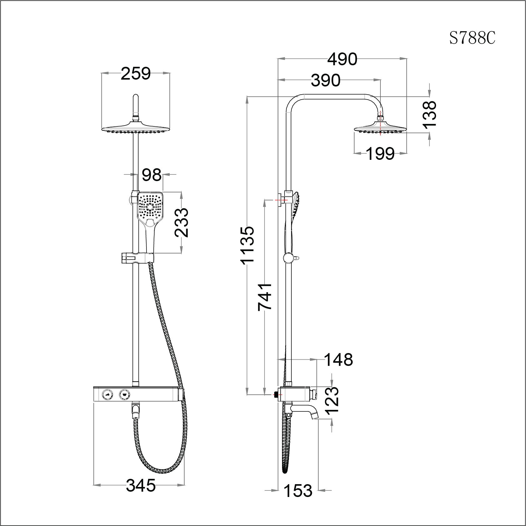 Sen tắm đứng nhiệt tự động S788C - Ghi chú :Sen nóng lạnh nhiệt tự động - Tay sen 03 chế độ