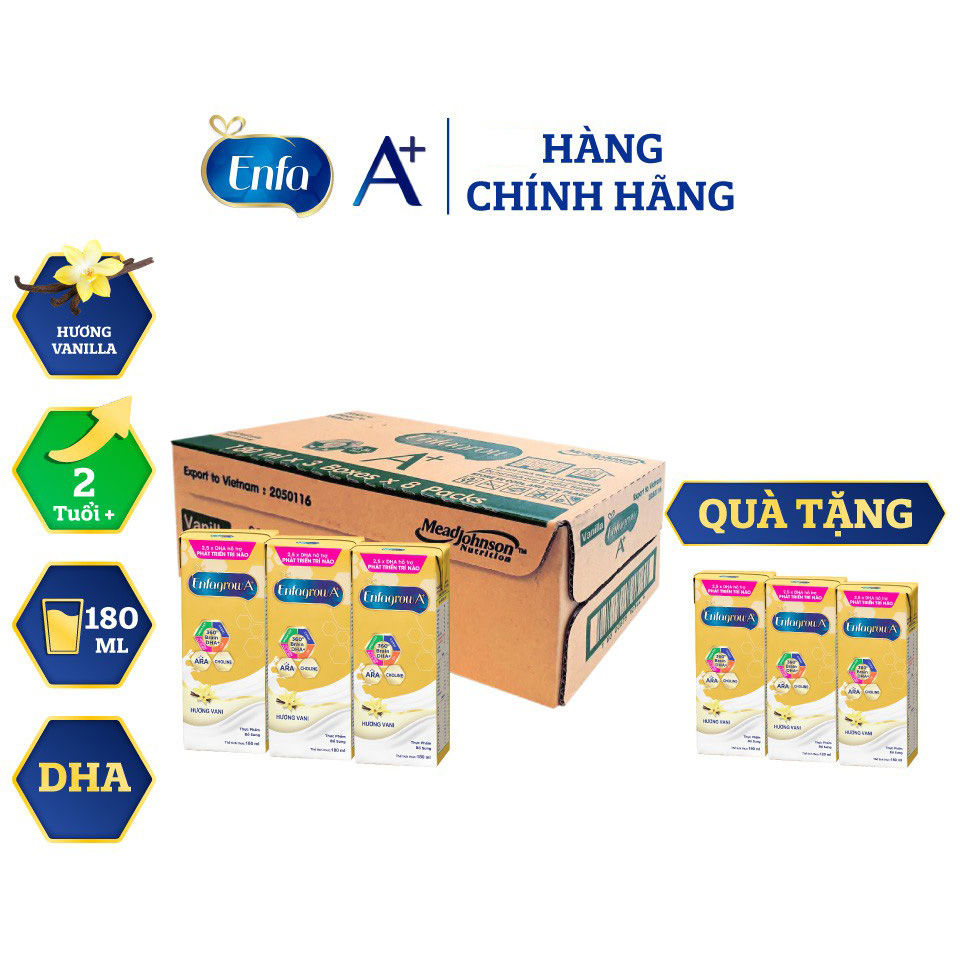Thùng 24 hộp Sữa pha sẵn Enfagrow A+ 360° Brain DHA+ cho trẻ trên 2 tuổi - Hộp 180ml