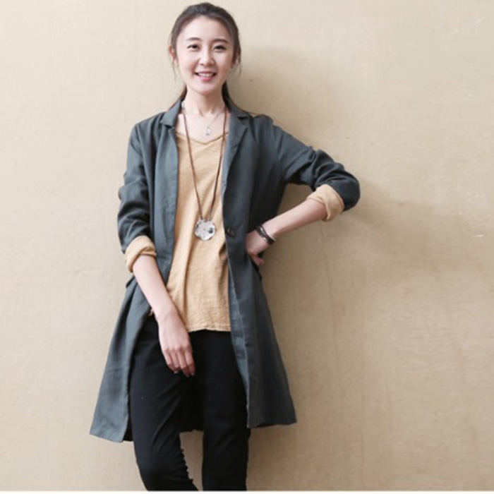 Áo vest blazer linen nữ dáng dài trẻ trung, thời trang thu đông - Xám