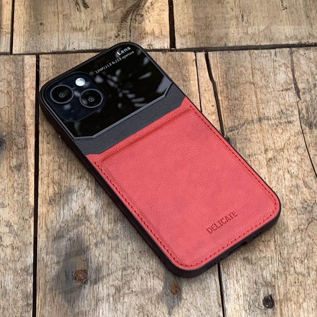 Ốp Lưng Da Thời Trang Kết Hợp Mica Dành Cho Iphone 13 13 Pro 13 Pro Max 13 Mini - Hàng Nhập Khẩu - Đỏ - Iphone 13