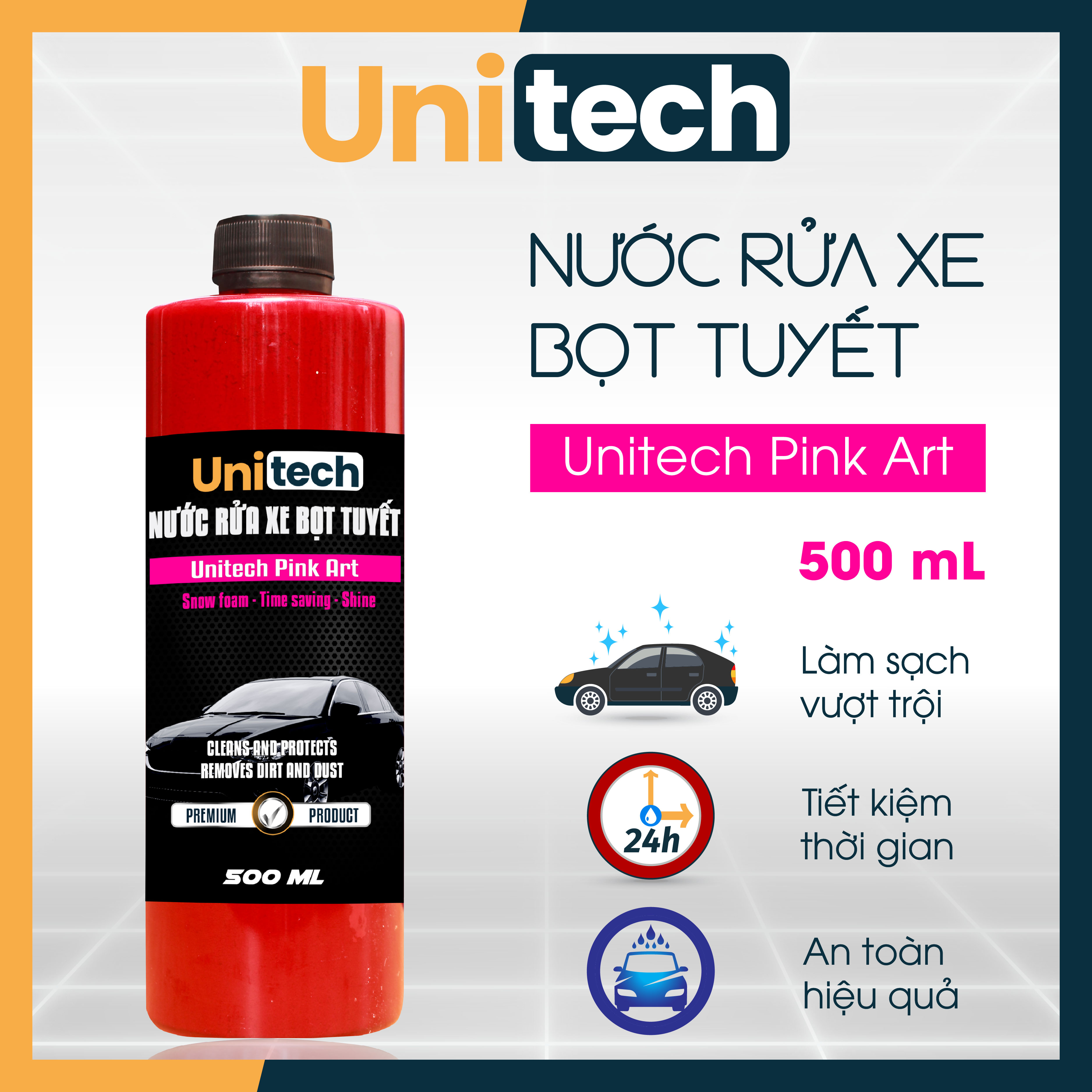 Nước rửa xe Unitech tạo bọt tuyết màu Unitech 500ml - Có 2 lựa chọn Xanh(Green Art) hoặc Hồng (Pink art)