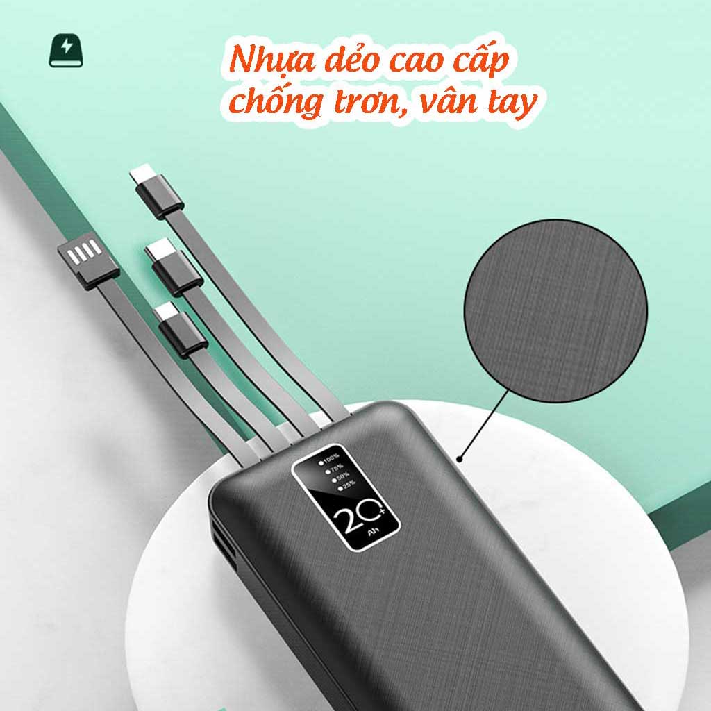 Pin Sạc Dự Phòng 20.000mAh HXSJ - 2 Cổng Sạc Vào Type-C/Micro Tích hợp sẵn 4 đầu sạc chuyên dụng tiện lợi - HÀNG CHÍNH HÃNG