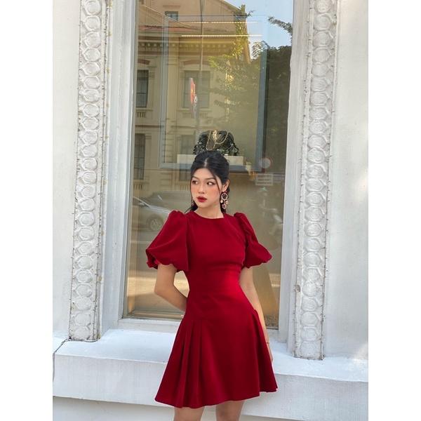 Đầm cổ tròn tay bồng xếp ly eo tiểu thư Molly dress