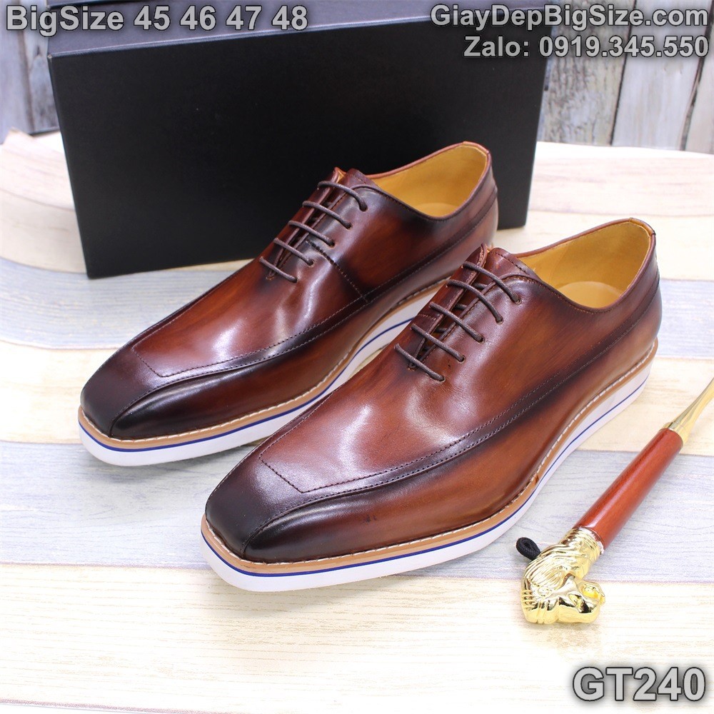 Giày da đóng thủ công, giày tây đế phẳng cỡ lớn 45 46 47 48 cho nam chân to. Big size handmade shoes for wide feet