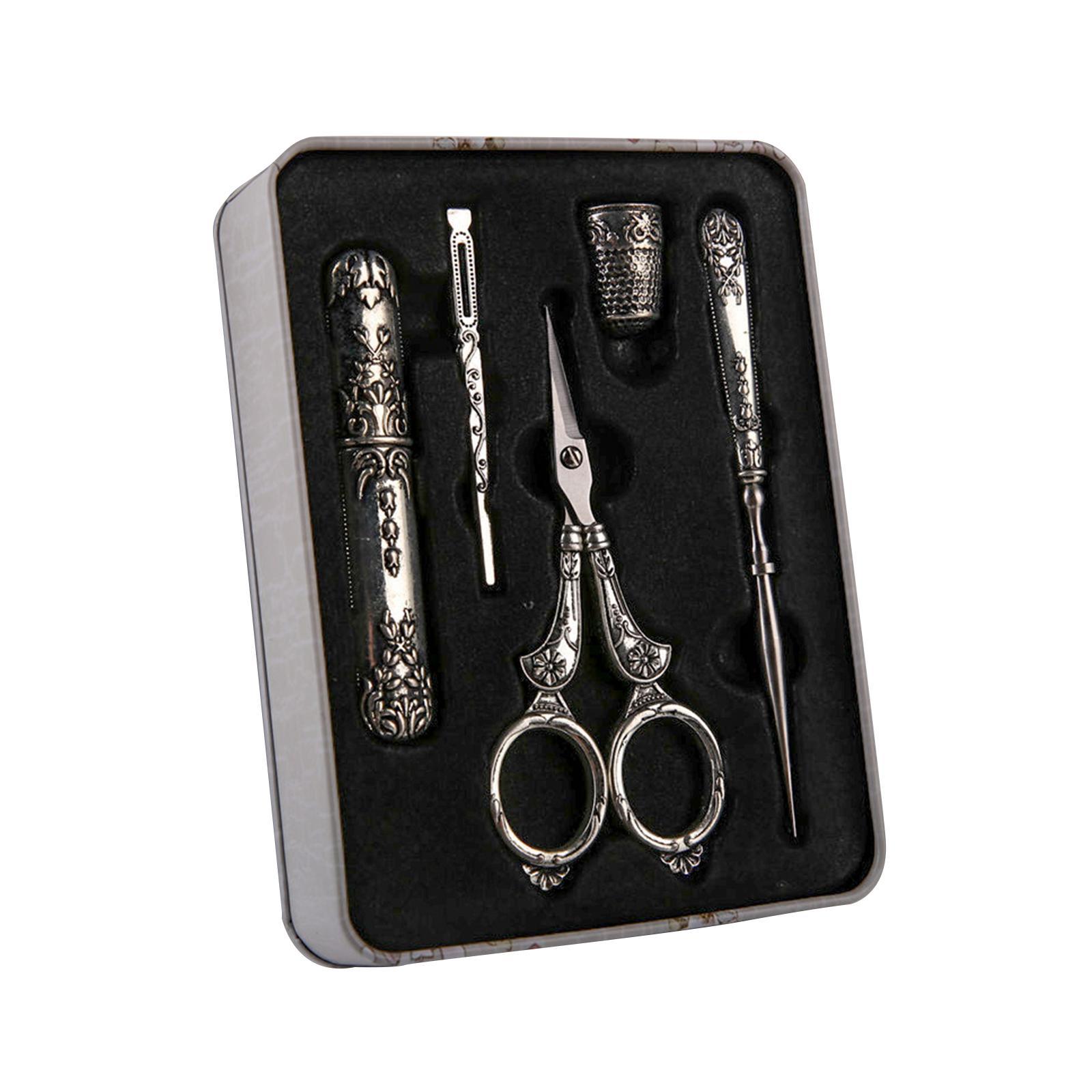 Embroidery Scissors  European Style Sewing Scissors Portable Metal Lightweight Awl Threader Antique Style Sewing Tools for Craft Supplies