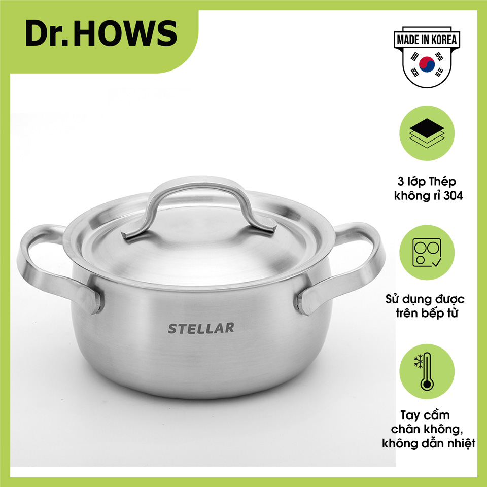 Bộ nồi Inox 3 lớp Full set Dr.Hows Stella 6 món