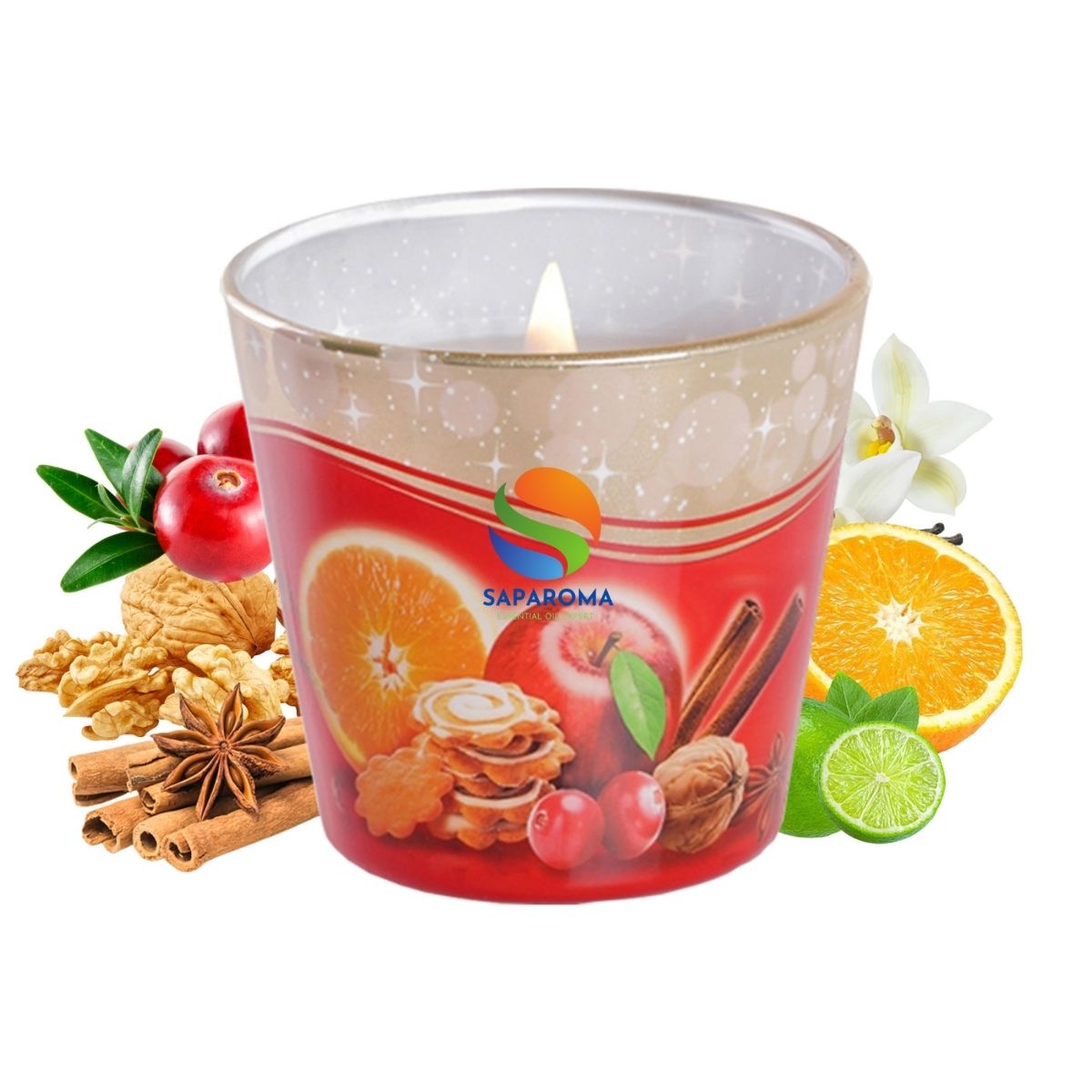 Ly nến thơm tinh dầu Bartek Christmas Time 115g QT028493 - bánh táo, cam, quế, trang trí, thơm phòng, thư giãn, hỗ trợ khử mùi