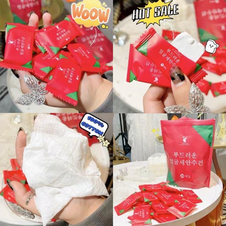 Túi 20 Khăn Giấy Nén Đa Năng Hàn Quốc Siêu Thấm Hút Khăn Lau Mặt Dùng 1 Lần Bông Cotton Tự Nhiên