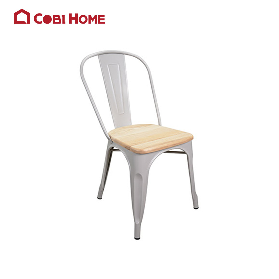 Ghế cafe bằng thép sơn tĩnh điện cao cấp RUDI mặt ghế bằng gỗ tần bì