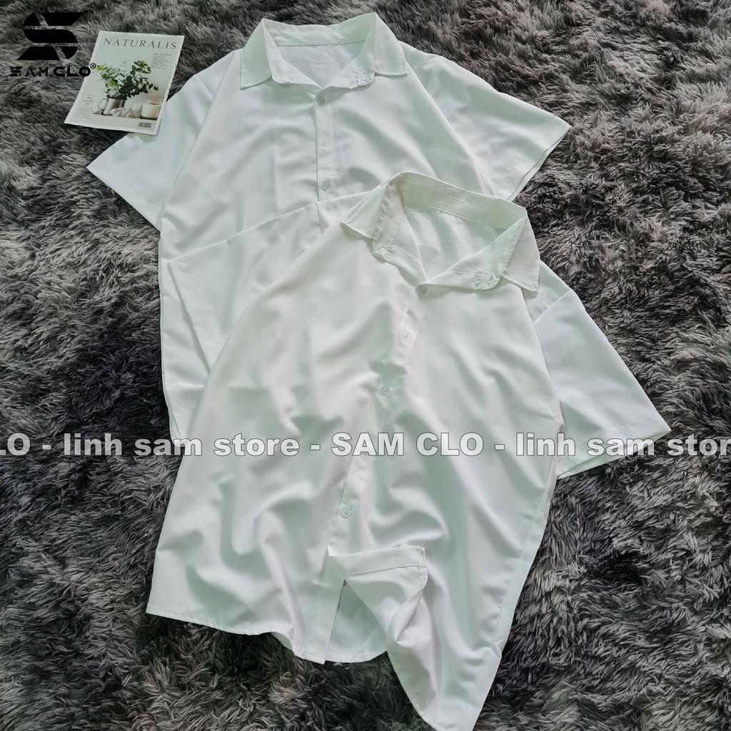 Áo sơ mi nữ SAM CLO cộc tay - tay ngắn đi học, thời trang học sinh, dáng ulzzang Hàn Quốc freesize form rộng TRẮNG TRƠN