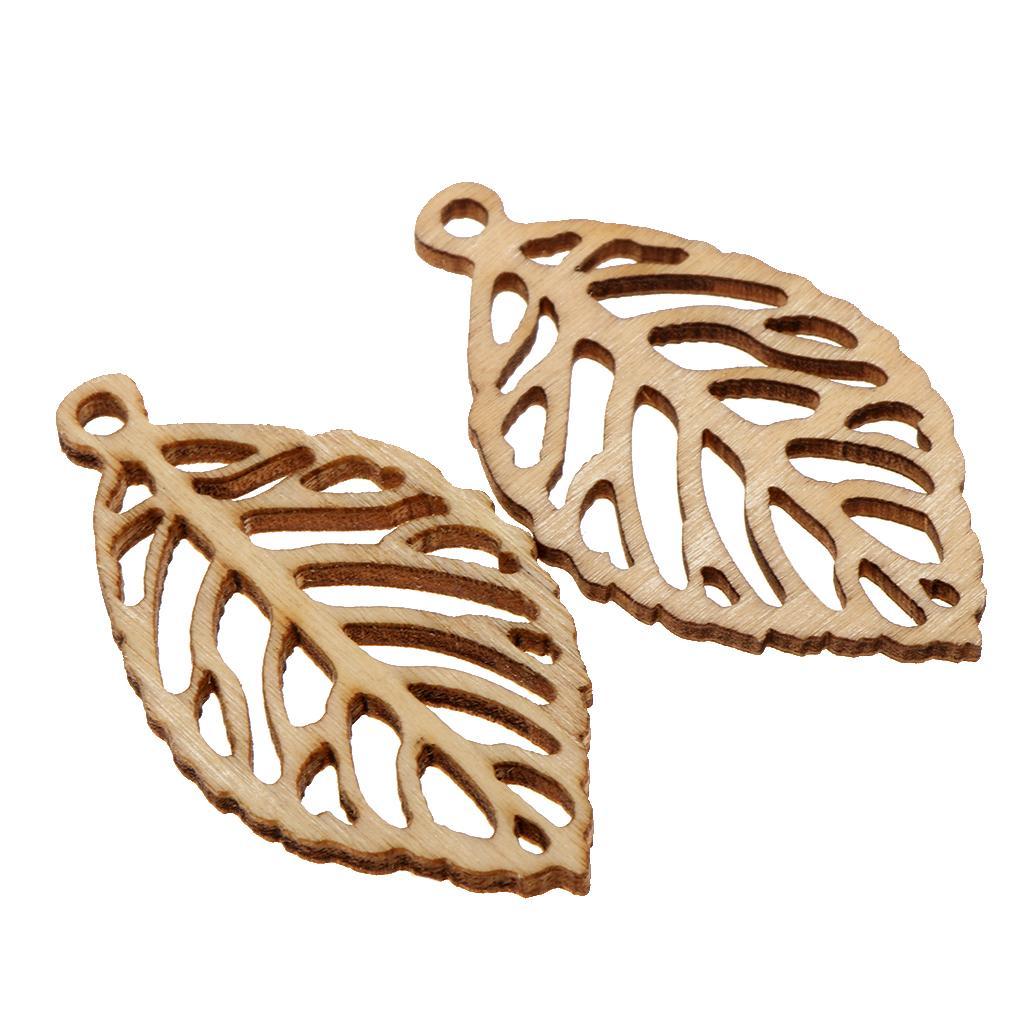 20pcs Hollow Wood Unfinished Wooden Board Craft Tags Leaf Design with Hole