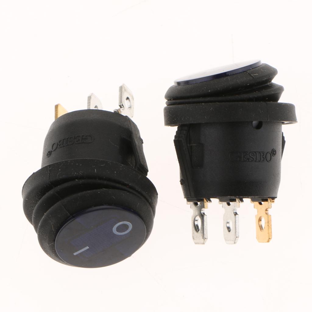 3 pieces 12V 200V Car Truck Round Rocker Toggle LED Switch Blue Light On-off Control