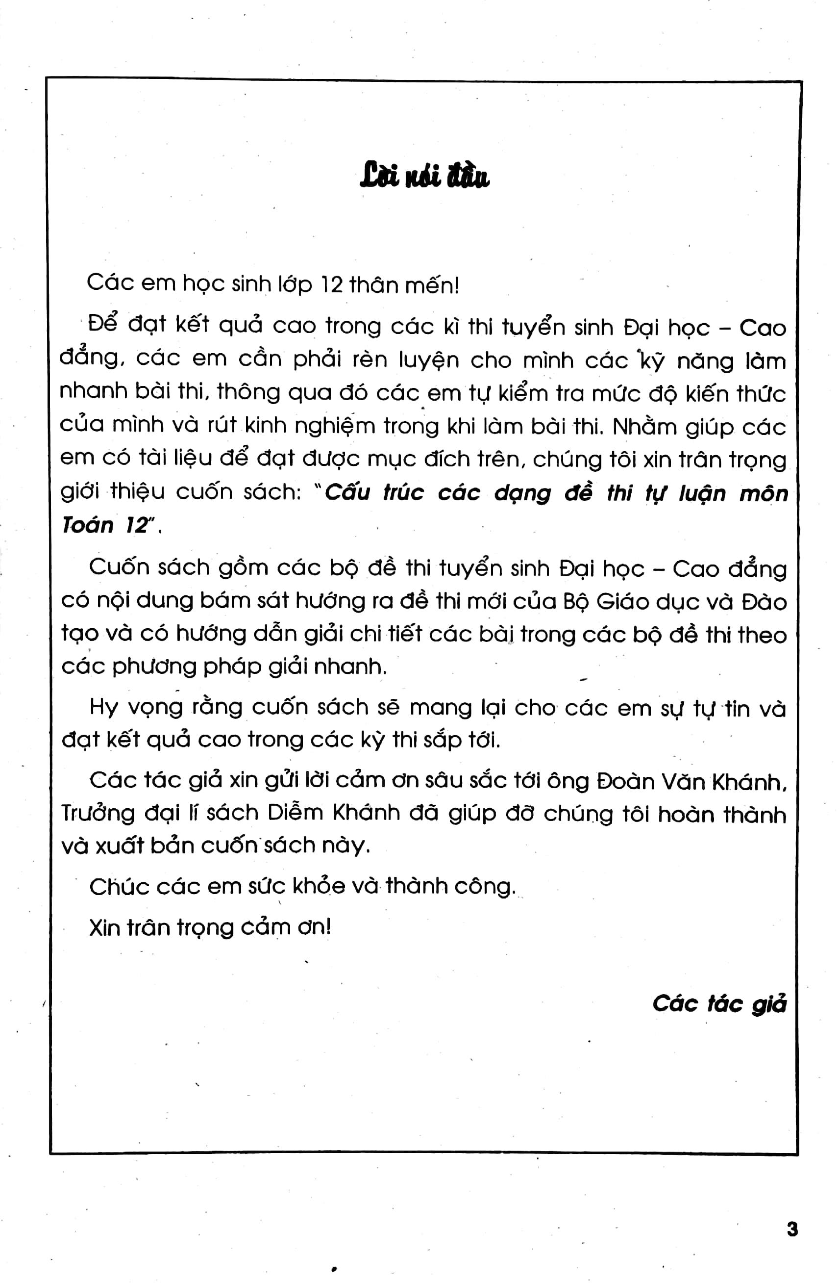 Cấu Trúc Các Dạng Đề Thi Tự Luận Môn Toán 12 (Ôn Luyện Thi ĐH-CĐ 2013)