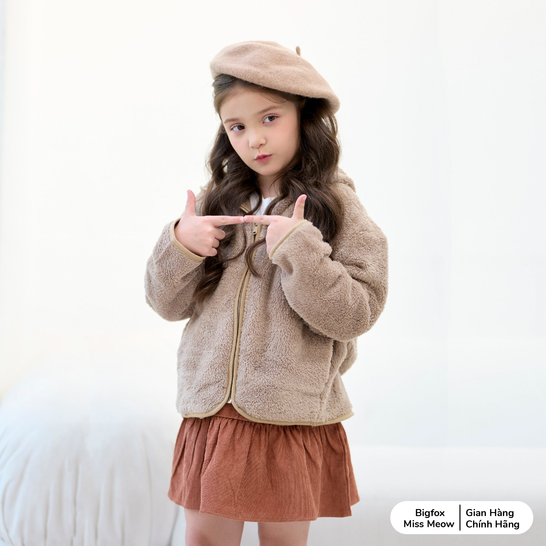 Hình ảnh Áo khoác lông Bigfox Miss Meow size đại có mũ ấm áp cho bé trai bé gái thu đông kiểu Hàn của trẻ em 3-15 tuổi 30kg 50kg
