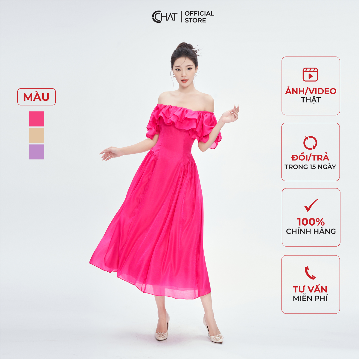 Đầm Nữ Kiểu Bèo Trễ Vai Can Nhúm Dáng Xòe Chất Voan Cao Cấp Bay Bổng 13VNV2006XT