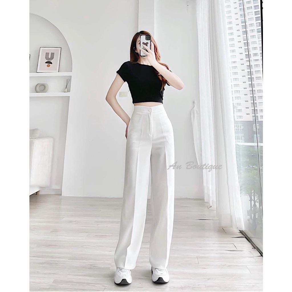 Quần vải tây ống suông nữ lưng cao ôm body tôn dáng dài 100cm kiểu dáng Hàn Quốc.M-8045