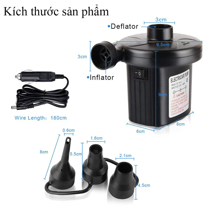 Máy bơm điện 2 chiều mini tích điện dành cho đệm hơi và các vật dụng bằng hơi gọn nhẹ, đa năng dễ dàng mang theo (công suất 200W)