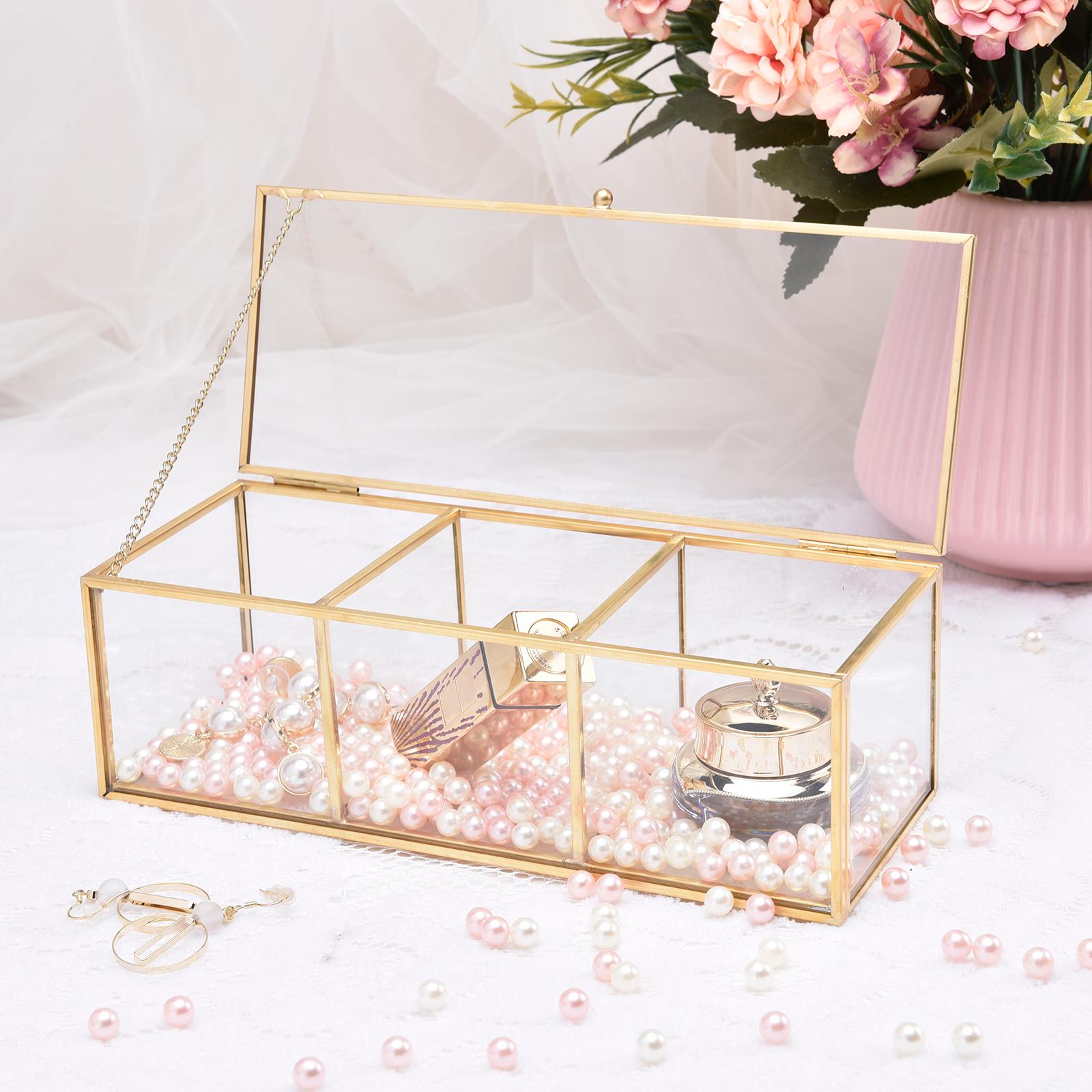 Storage Makeup Box Cosmetic Organizer Holder Clear Glass Jewelry Holder Case