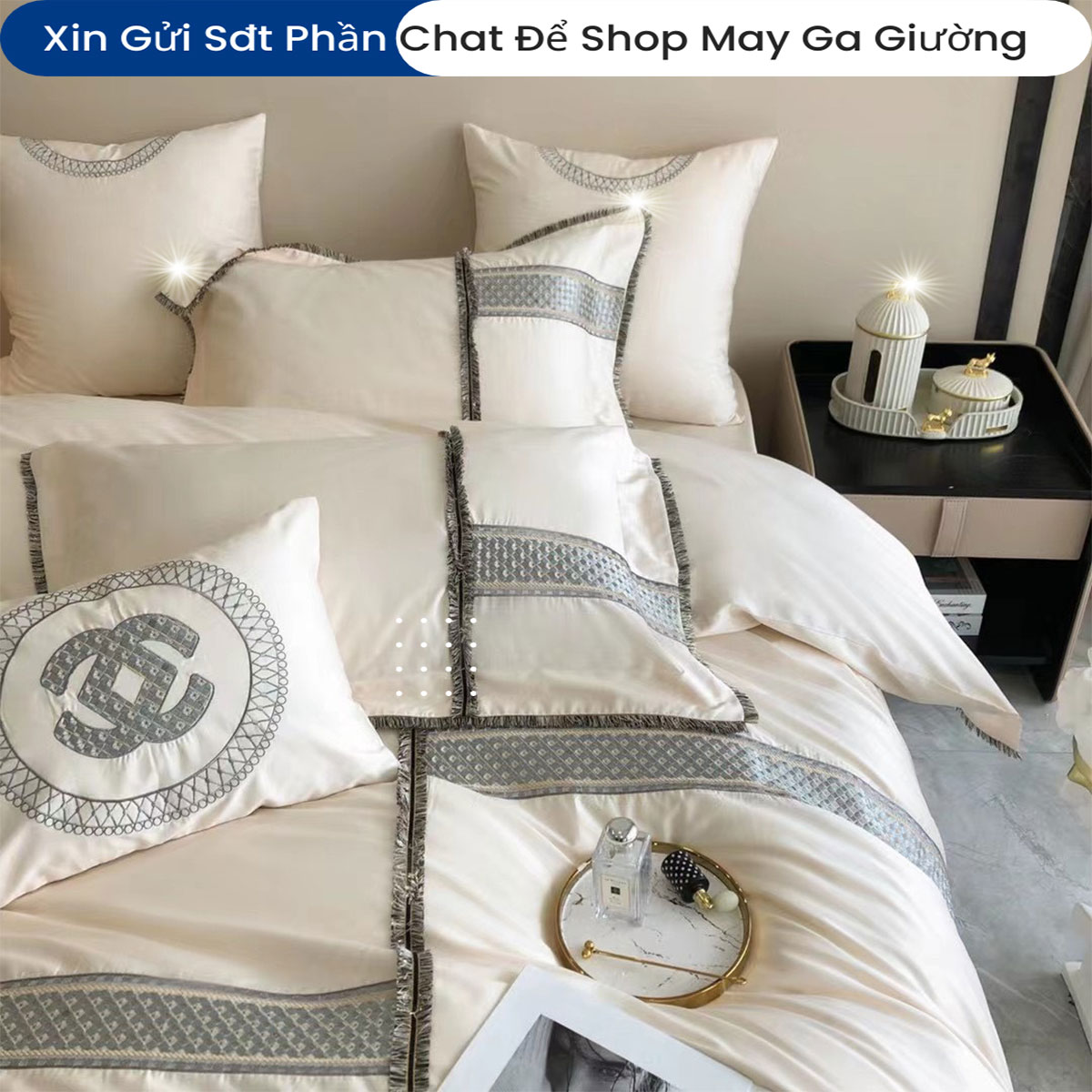 Bộ Chăn Ga Gối Đệm Lụa Tencel 120s 5 Món ANNA NGUYÊN Cao Cấp Chăn Chần Bông Lụa Mềm