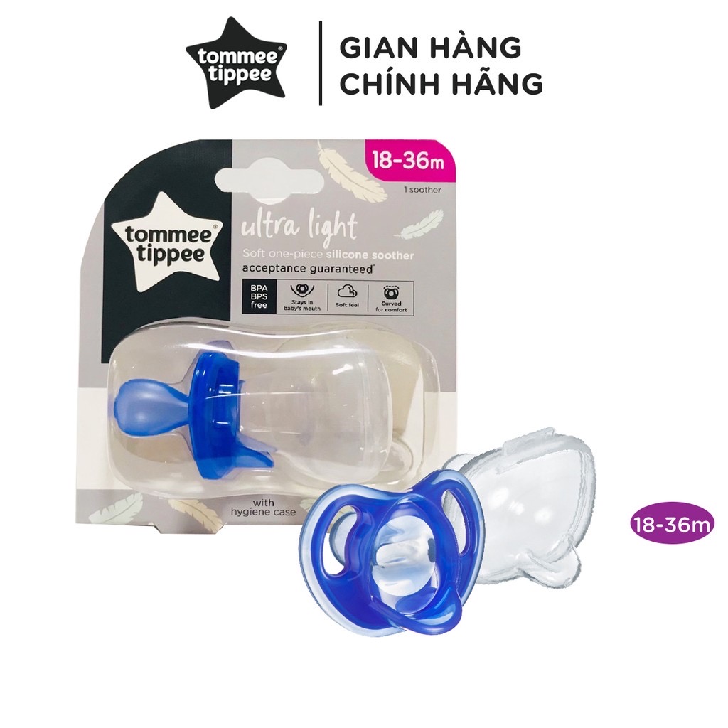 Ty ngậm silicon siêu nhẹ cho bé Tommee Tippee Ultra Light 18-36 tháng (vỉ đơn) - Xanh dương