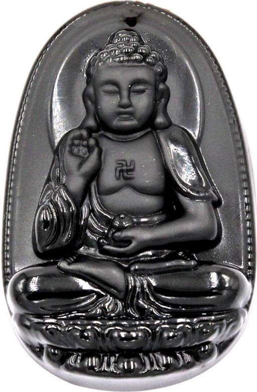 Mặt dây bản mệnh khắc ngài ADIDA đá Obsidian tự nhiên cho người tuổi Tuất, tuổi Hợi Bạc QTJ - MDNA18