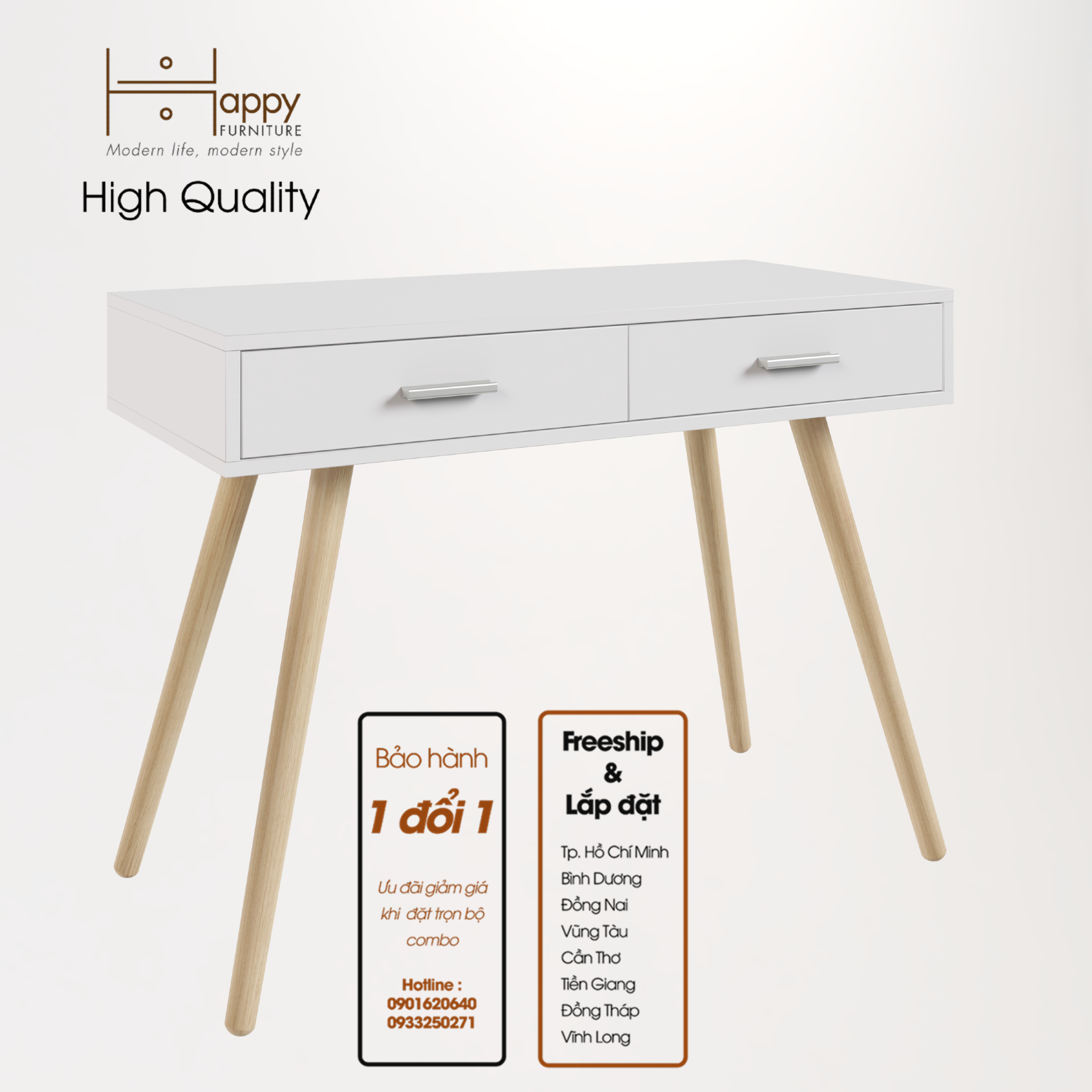 [Happy Home Furniture] OSRI, Bàn trang điểm 2 ngăn kéo - chân gỗ chéo ,  100cm x 45cm x 75cm ( DxRxC), BAN_004