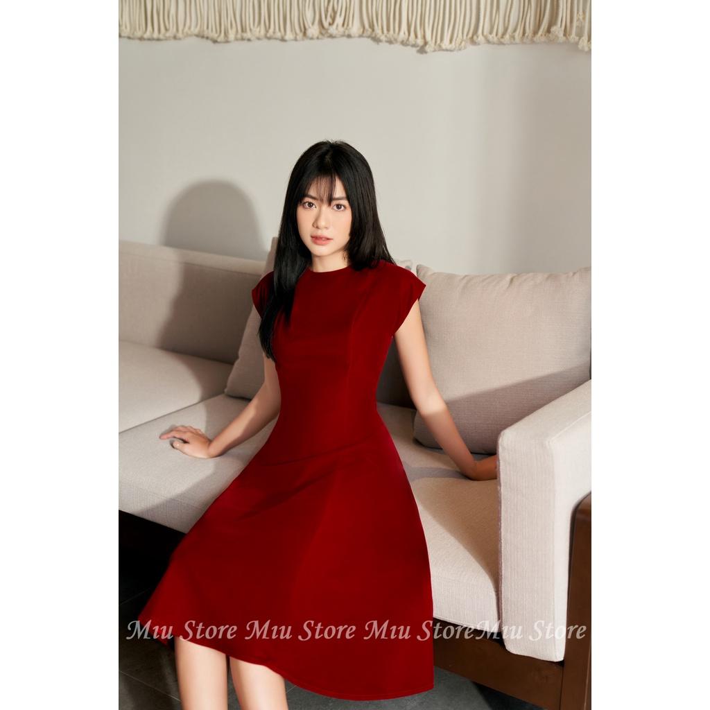 D00581 - Đầm thiết kế cao cấp thu đông nhung budodanh tay hến màu đỏ Miu Store