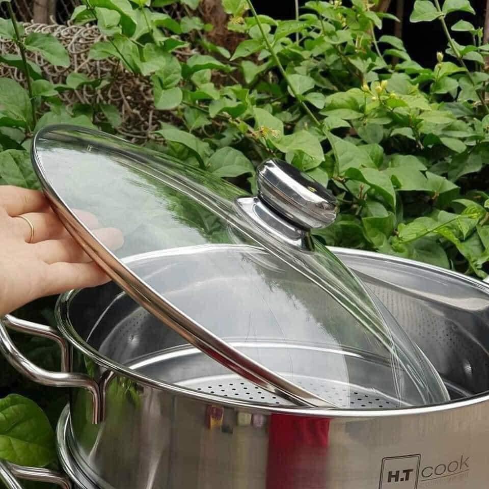 BỘ NỒI XỬNG HẤP INOX HT COOK 28CM 2 TẦNG VUNG KÍNH DÀY ĐẸP TIỆN LỢI