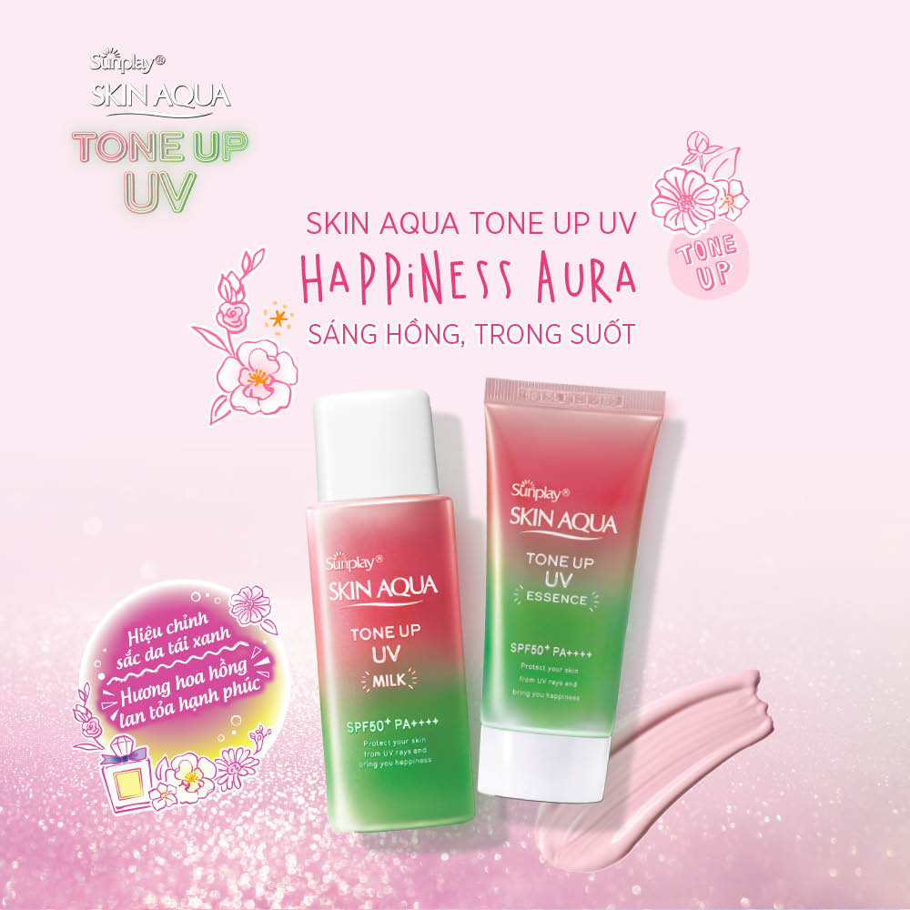 Sữa Chống Nắng Nâng Tông Dành Cho Da Dầu/Hỗn Hợp Sunplay Skin Aqua Tone Up UV Milk Happiness Aura (Rose) (Cho Da Sáng Hồng, Khuyết Điểm Xanh) (50g)