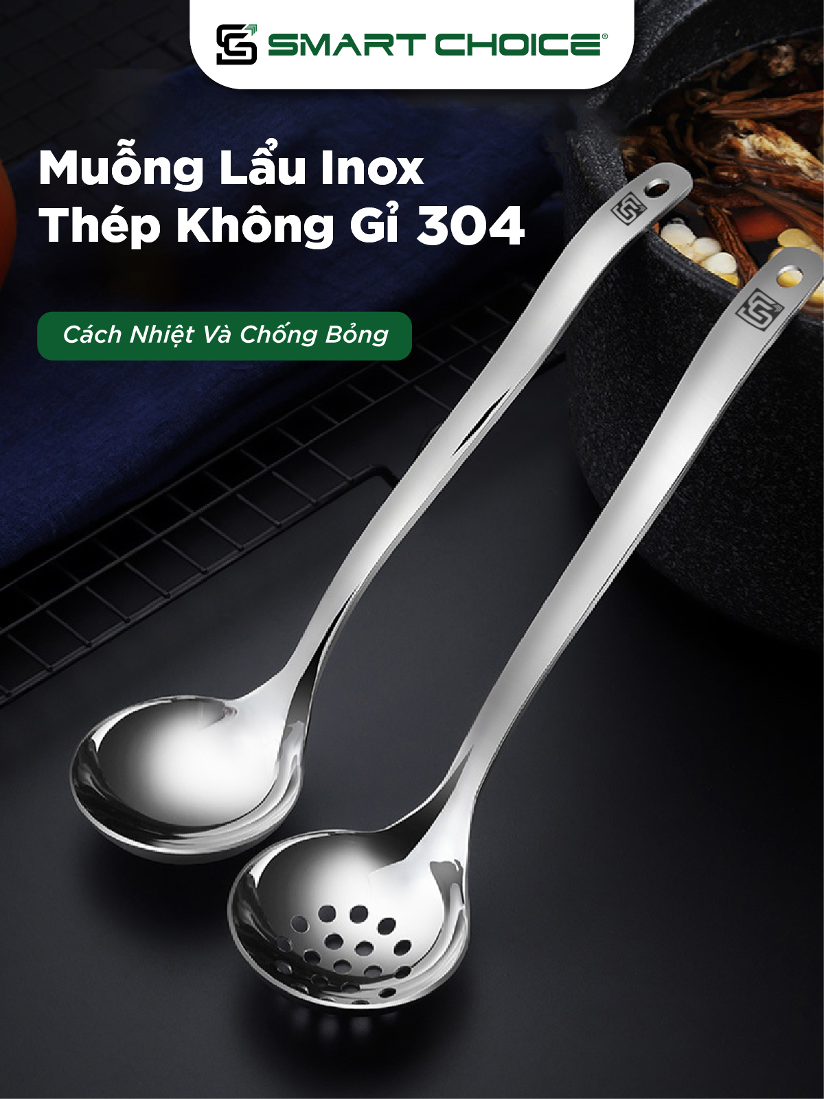 Muôi Múc Canh Inox SMARTCHOICE Cao Cấp, Muôi Thủng SMARTCHOICE Sang Trọng Dùng Cho Nhà Bếp SCG-PK081