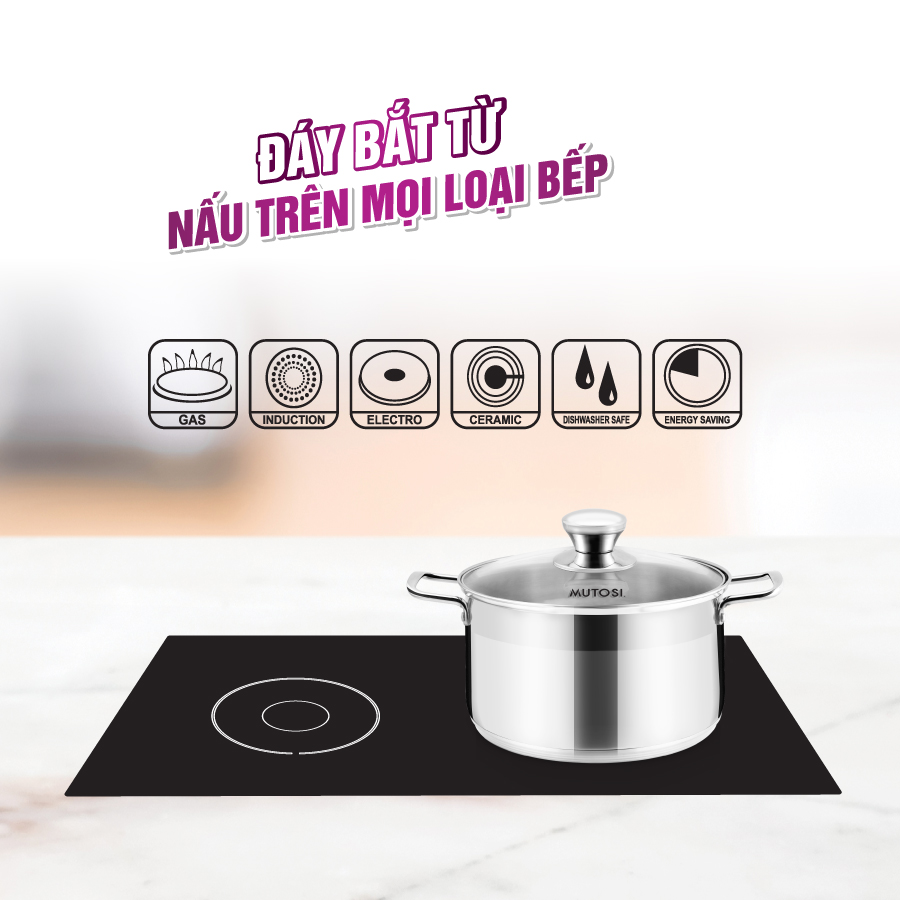 Bộ nồi chảo Inox Mutosi MC-347 - Hàng chính hãng