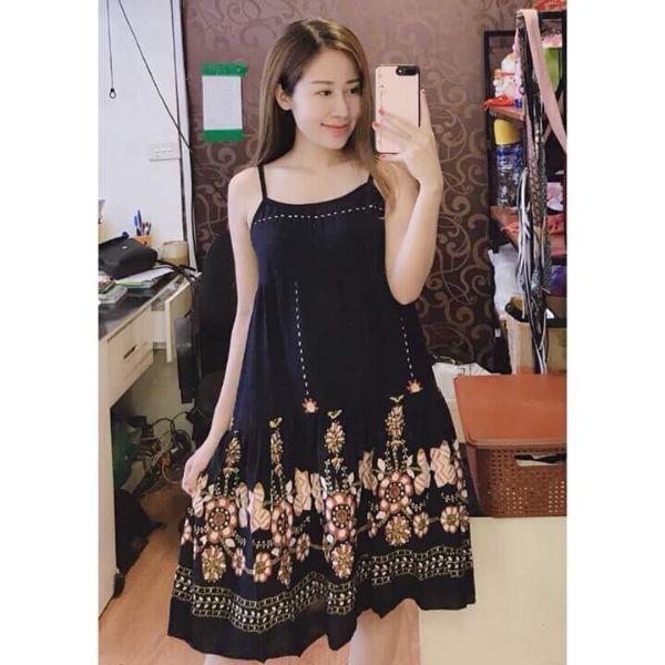 , đầm bầu lanh 2 dây chất mát cho mẹ từ 40-65kg