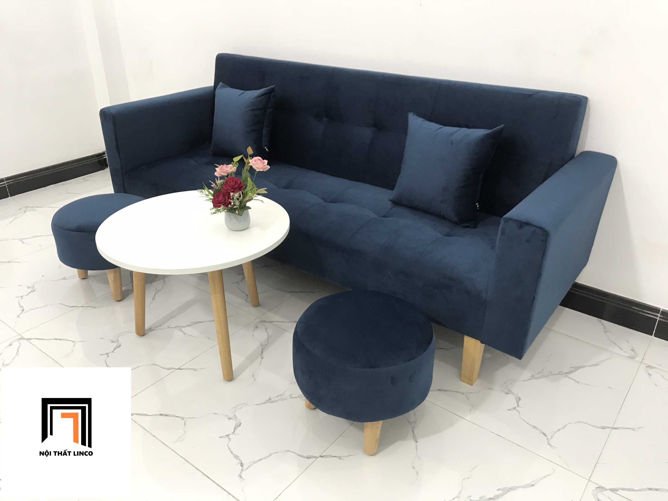 Bộ ghế sofa thông minh xanh đen vải nhung nhiều kích cỡ