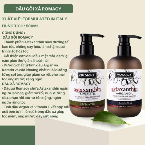 Dầu gội xả dưỡng sinh ROMACY ASTAXANTHIN Hương ARGAN mới phục hồi chống lão hóa, siêu mềm mượt tóc