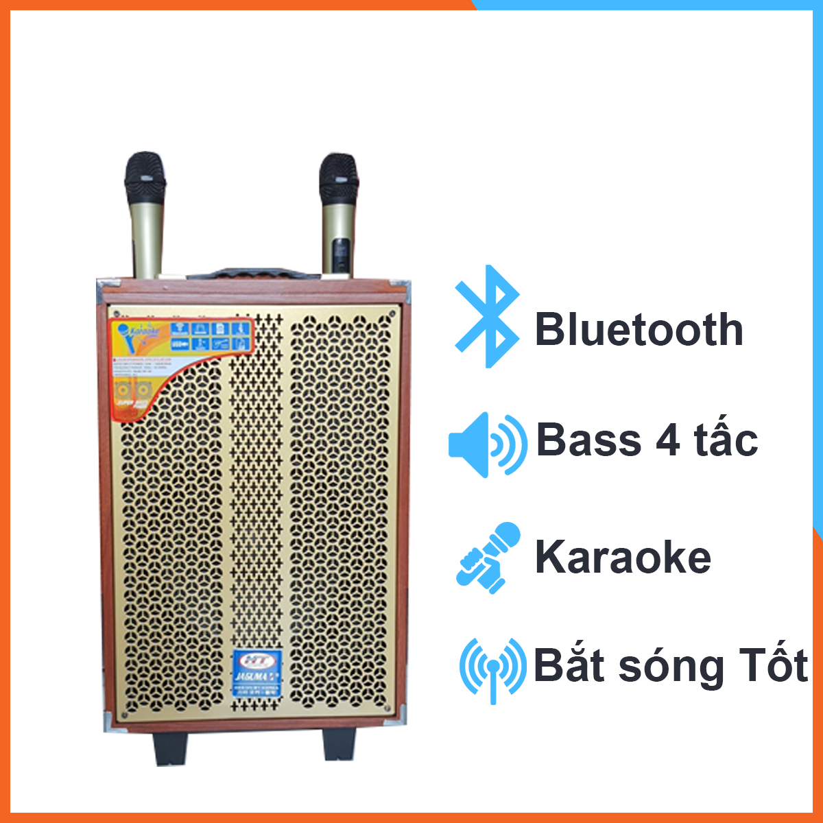 Loa Kéo Jagumax K-S412 4 Tấc Karaoke Đọc Được Usb Thẻ Nhớ guitar Công Suất 200w Tay Kéo Vân Gỗ Tặng 2 Mic Bluetooth Tiện Dụng hàng chính hãng