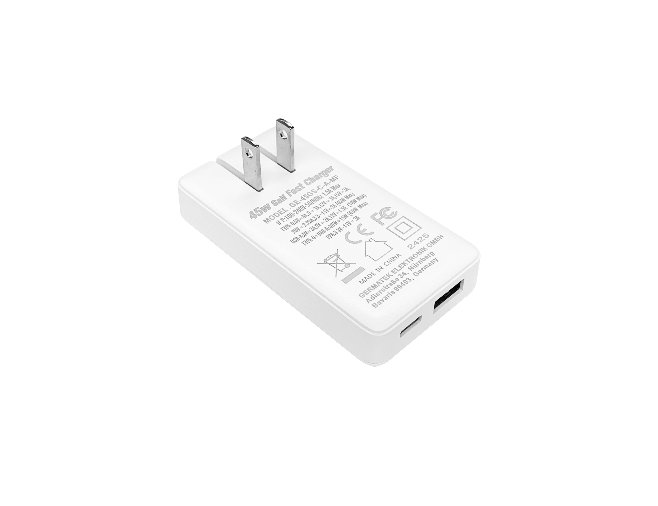 Củ sạc nhanh siêu mỏng Volwatt GE-45GS-C-A-MF 45W GaN Fast Charger  - Hàng Chính Hãng Full box
