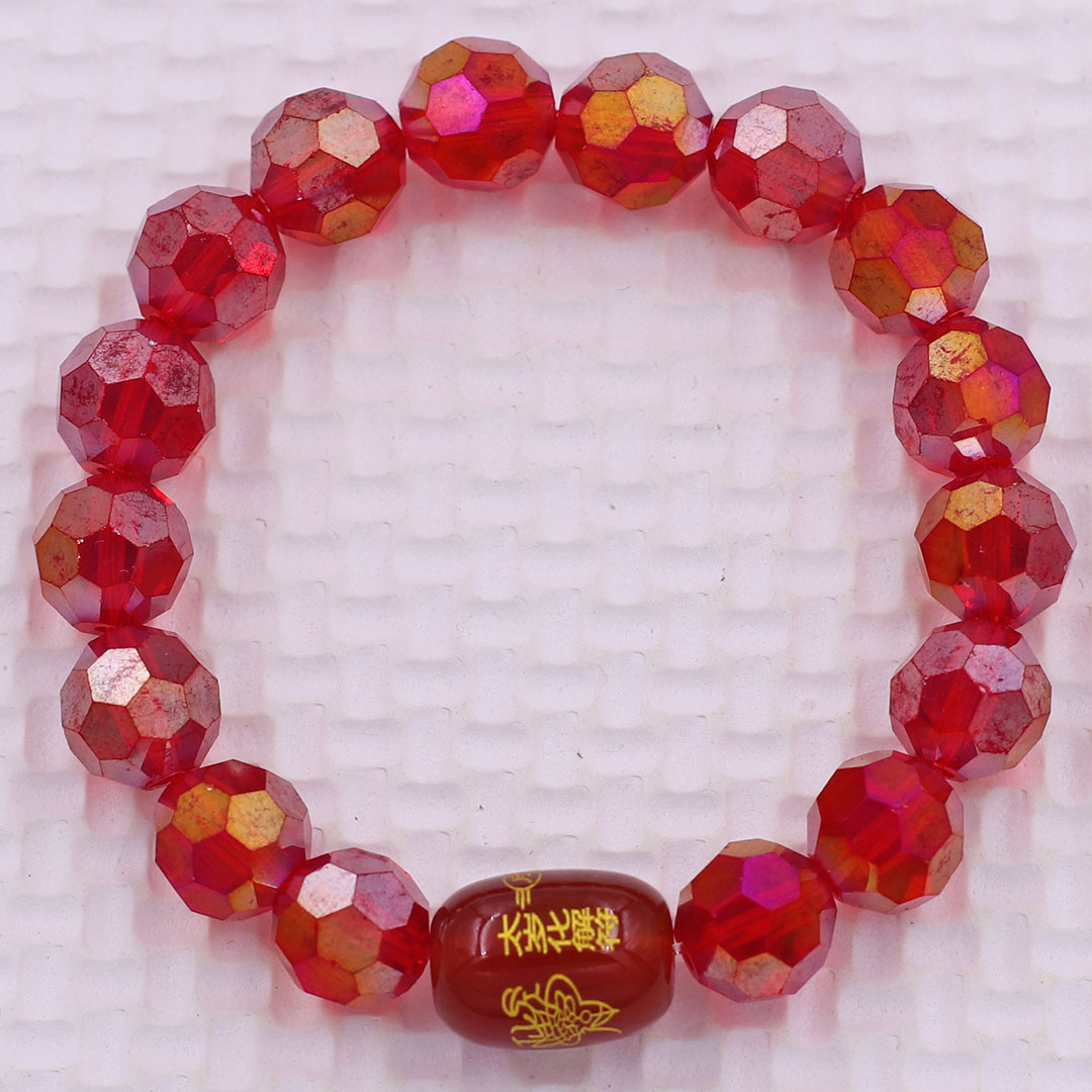 Vòng chuỗi đeo tay pha lê đỏ cắt giác 10 ly charm giải thái tuế phù, vòng chuỗi phong thủy, giải năm hạn thái tuế