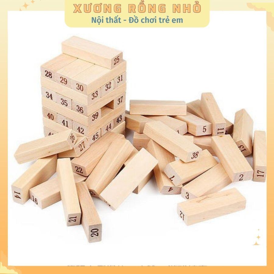 Bộ đồ chơi rút gỗ 48 thanh - kèm 4 xúc xắc gỗ - Xếp Hình Xả Stress bằng gỗ thông tự nhiên