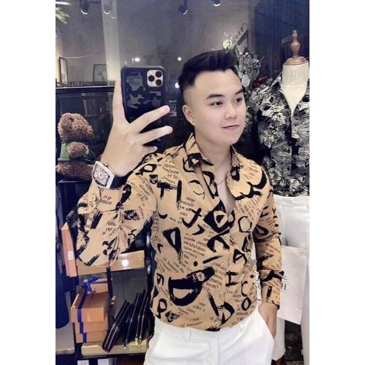 Áo Sơ Mi Nam Vải Lụa Chống Nhăn Phối Họa Tiết