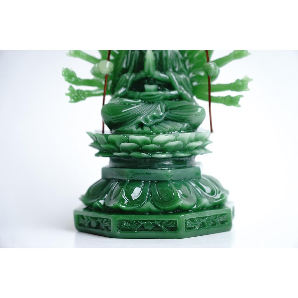 Tượng Phật Chuẩn Đề Thiên Thủ Thiên Nhãn ngọc xanh - Cao 16cm