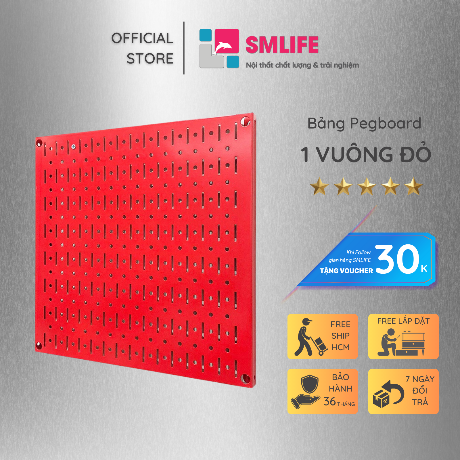 Bảng treo dụng cụ Pegboard vuông 40×40 – Đỏ